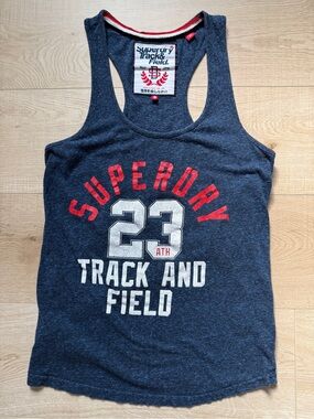 VINTAGE SUPERDRY Navy Racerback Tank Top | Navy Blue | Small | Unisex | Rare
